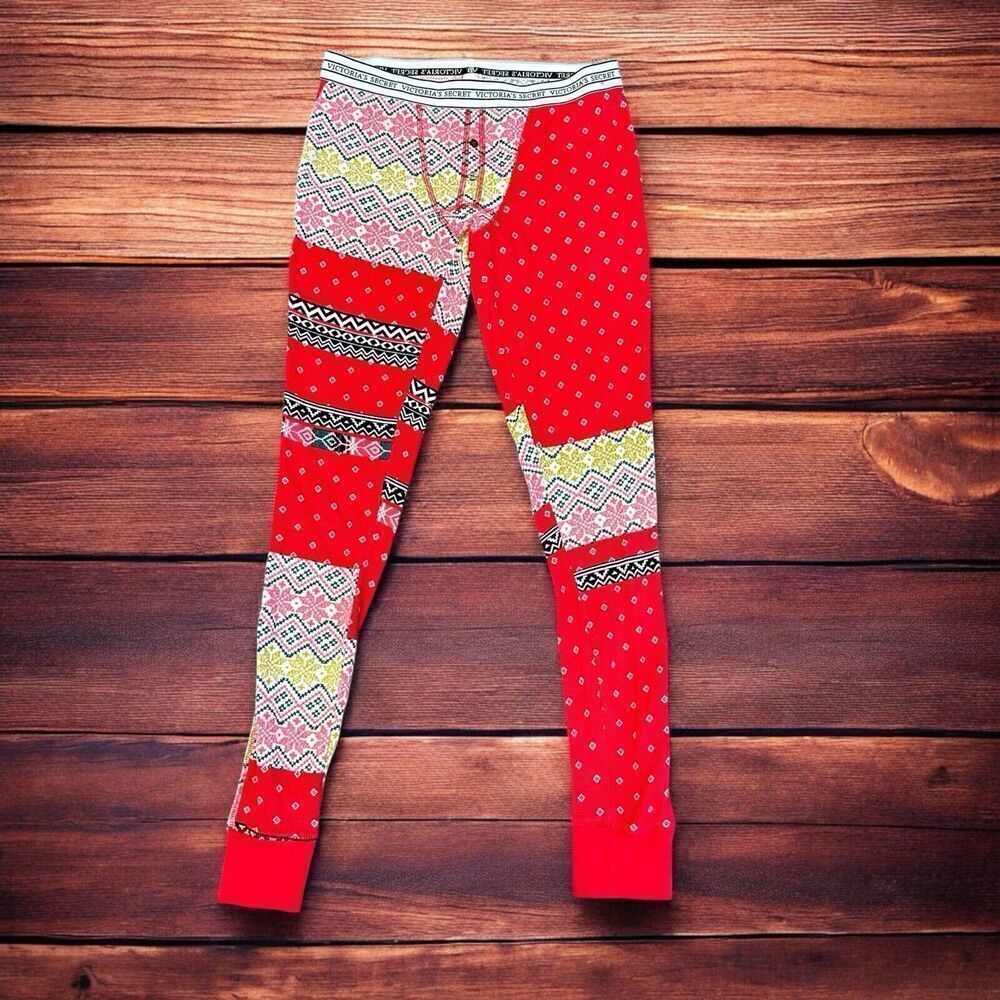 Victoria's Secret Thermal Pajama Pants Fair Isle Red Holiday‎ Leggings XS Women